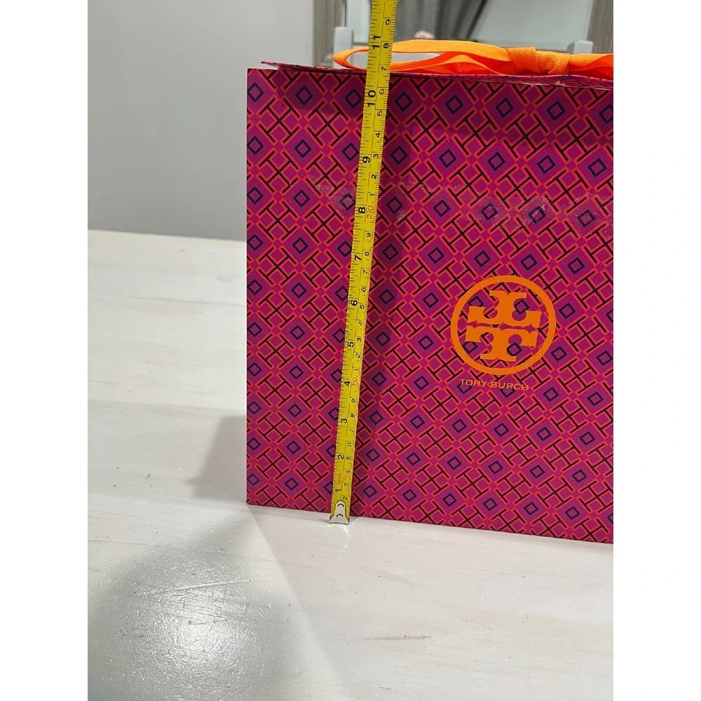 Tory Burch Gift Bag‎ Shopping Tote Orange Bow Pink Geometric Print